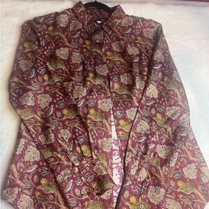 J. Crew Burgundy Floral and Gold Paisley Button-Down Shirt